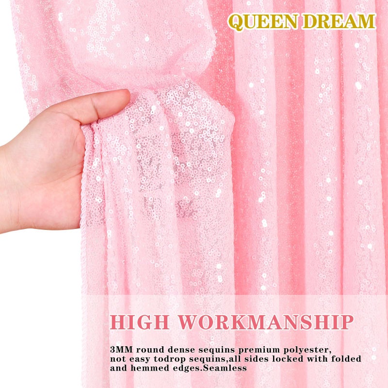 QueenDream Pink Sequin Backdrop Drapes 4 Panels 2FTx8FT Glitter Backdrop Curtains for Wedding Party Stage Decorations - Image 3